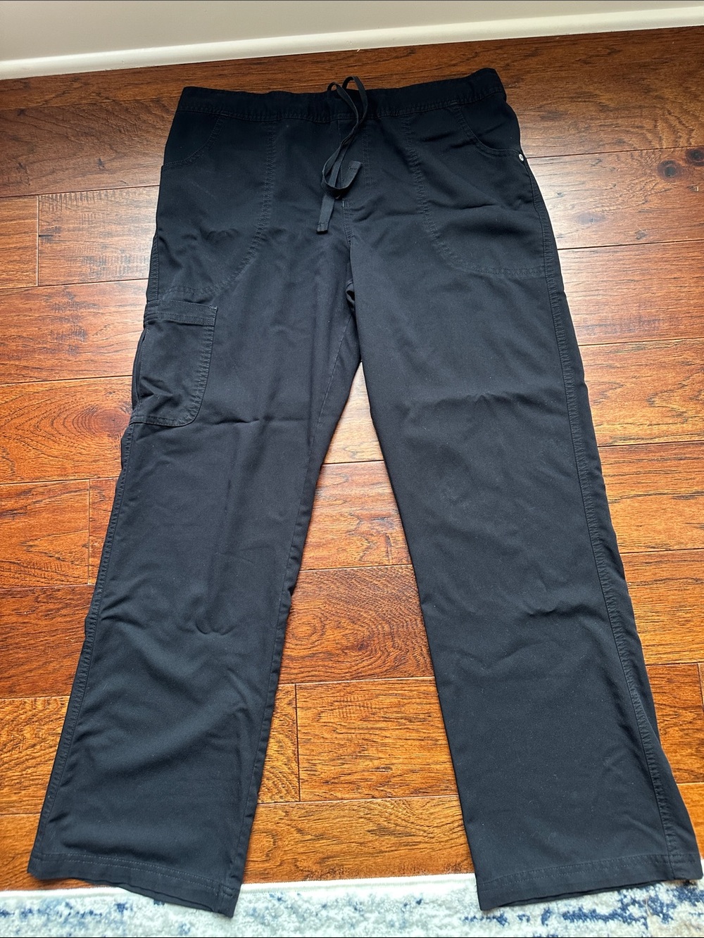 Urbane Black Cargo Drawstring Scrub Bottoms